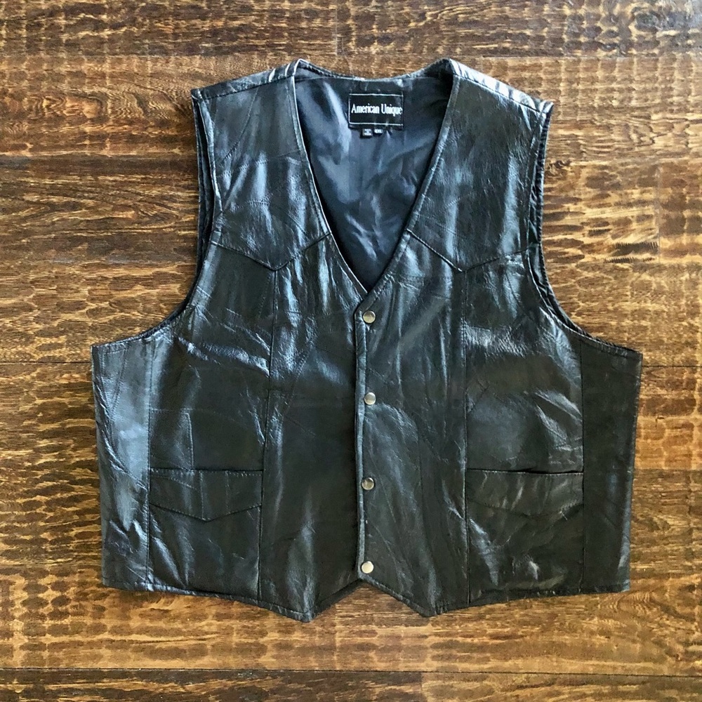 Vintage American Unique Black Leather Patchwork-style Vest - Size 4X (EUC)